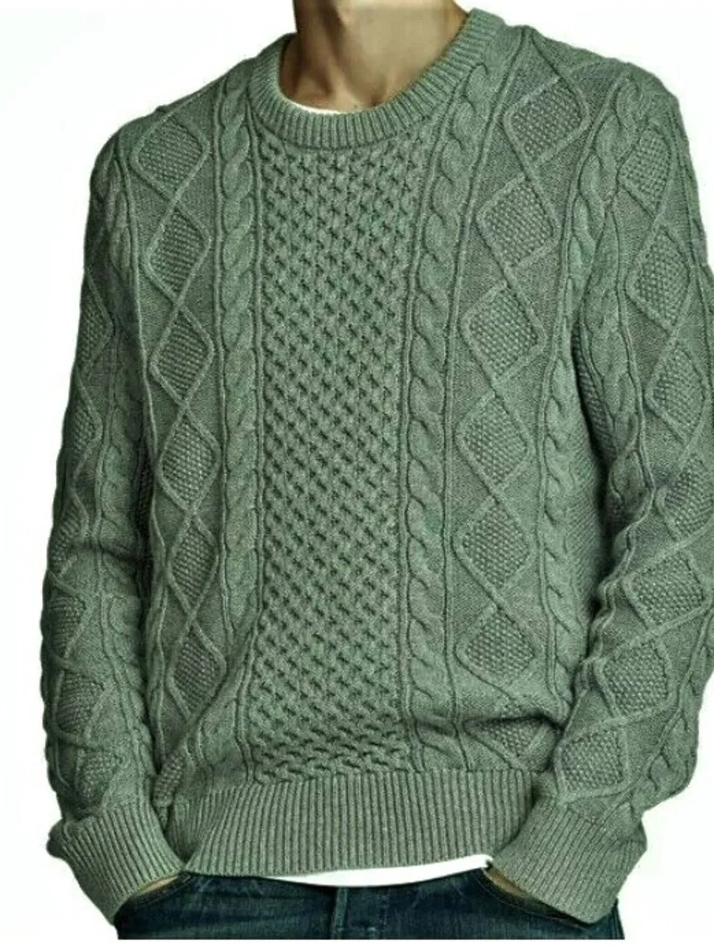 Polo Ralph Lauren Men's Cable Knit Crewneck Sweater - Sage Green